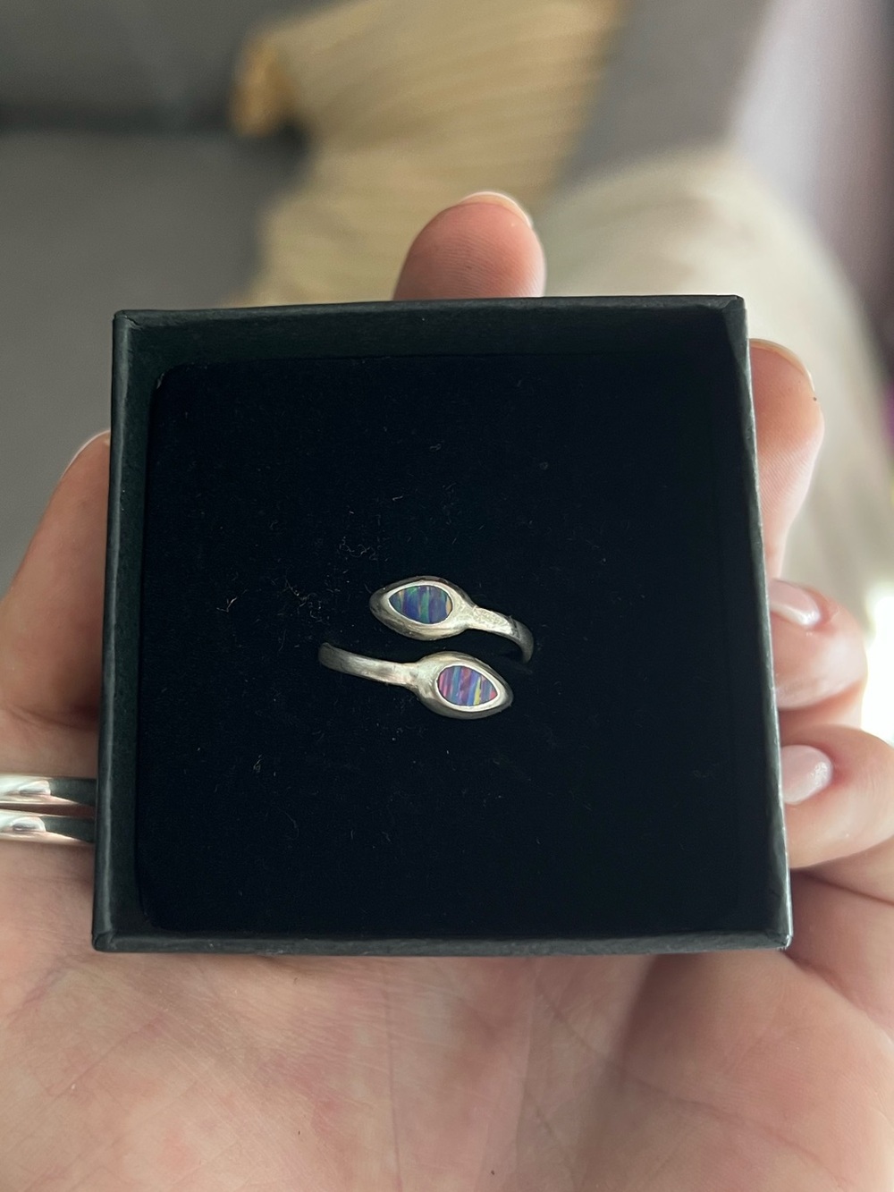 Free People Silver Double Teardrop Opal Ring - Blue Purple